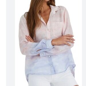 Bella Dahl Linen Ombre Dip Dye Long Sleeve Button Up Shirt Women's L